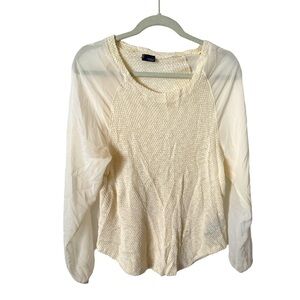 Sparkle & Fade Cream‎ Crewneck Sweater with Sheer Sleeves L